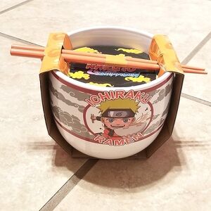 Naruto Shippuden 18 oz Noodle/Ramen Ceramic Bowl With Chopsticks & Soup Spoon
